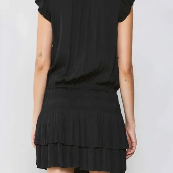 Current Air Drop Waist Zoey Split Neck Tie Mini Dress Black Size Small - Picture 3 of 6